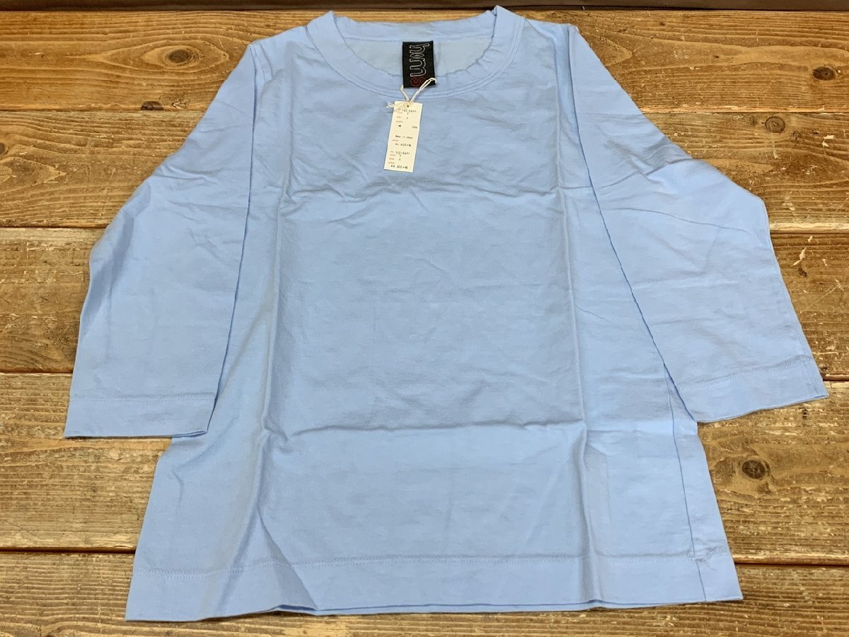 【YJ-0816】未使用 homspun ホームスパン 綿100% コットン 天竺 七分袖 Tシャツ ブルー系 サイズS 同梱可【千円市場】拍卖