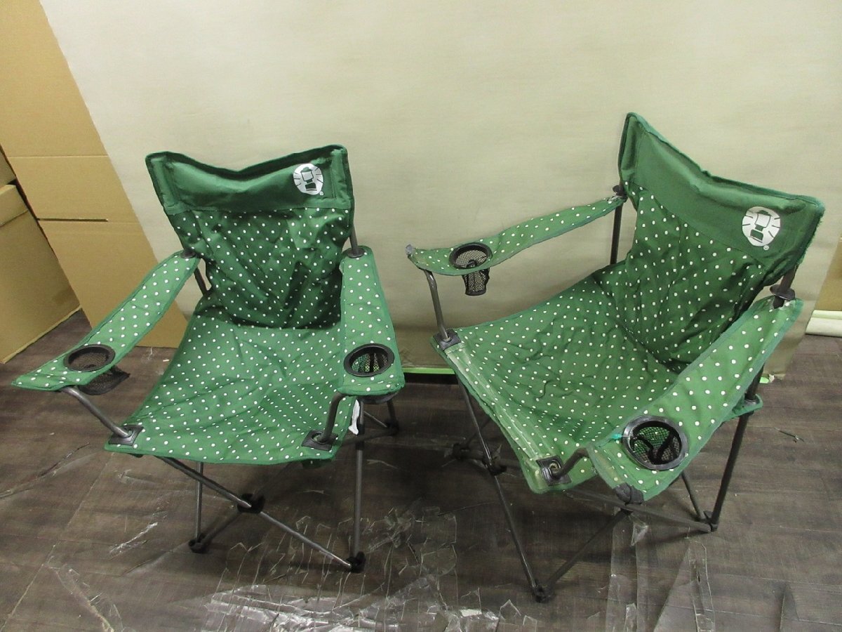【YJ-0851】Coleman コールマン チェア リゾートチェア 2点 セット グリーンドット アウトドアチェア キャンプ用品 東京引取可【千円市場】拍卖
