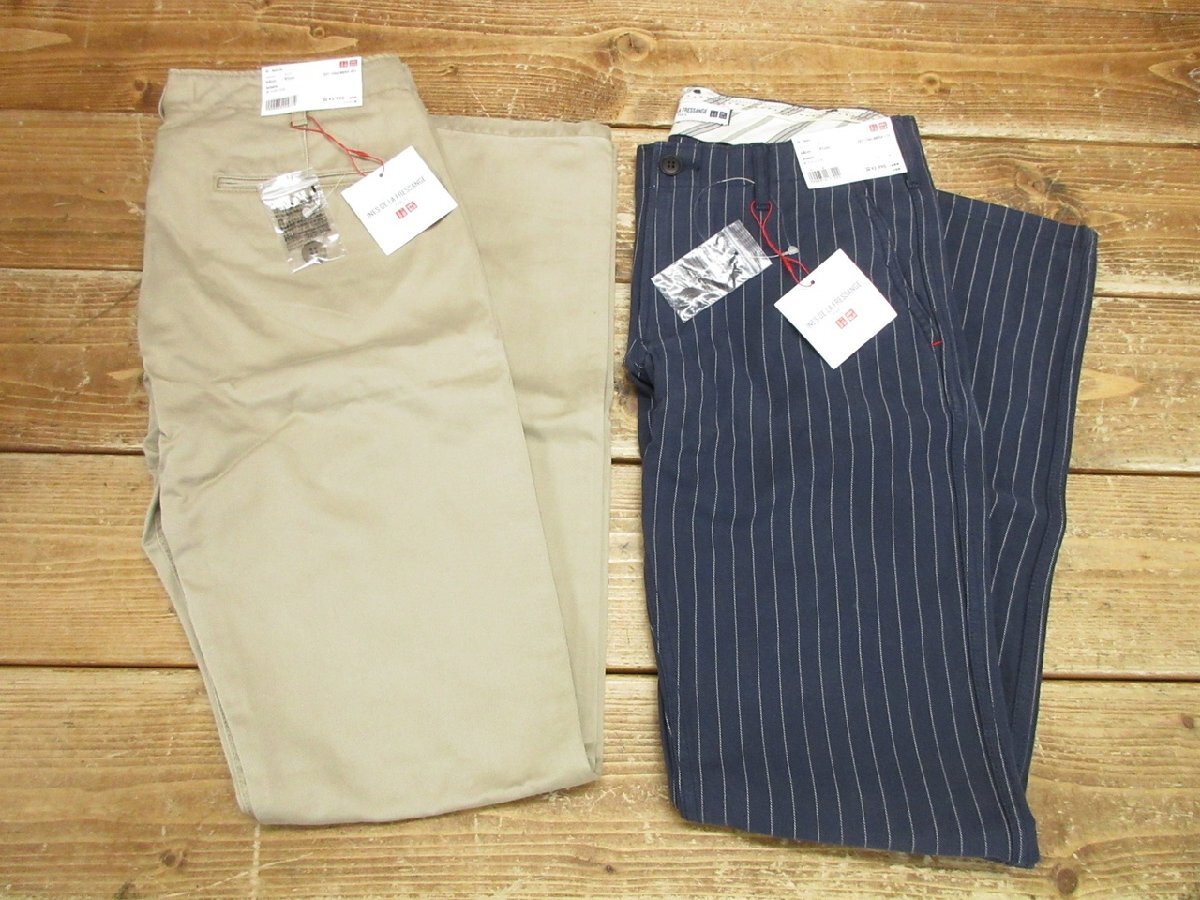 【YJ-0892】未使用 UNIQLO ユニクロ レディース チノパンツ 64㎝ 91㎝ ネイビー/ナチュラル 系 2点 セット【千円市場】拍卖