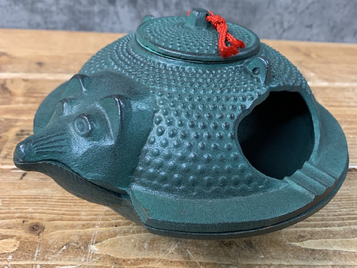 【T5-5021】即決 未使用 分福茶釜 狸の鉄瓶 鋳物鉄器 縁起物金運 約22cm 同梱可【千円市場】拍卖