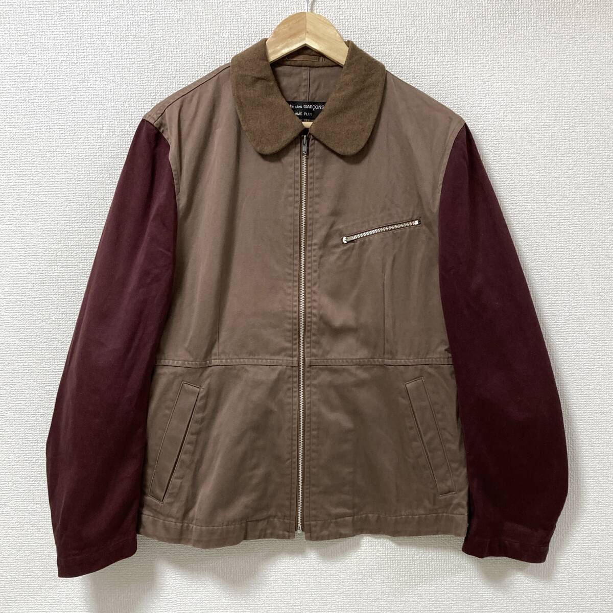 AD1995 コムデギャルソンオムプリュス 異素材 切替 丸襟 コットン ブルゾン Mサイズ ジャケット HOMME PLUS 90s VINTAGE archive 4120281拍卖