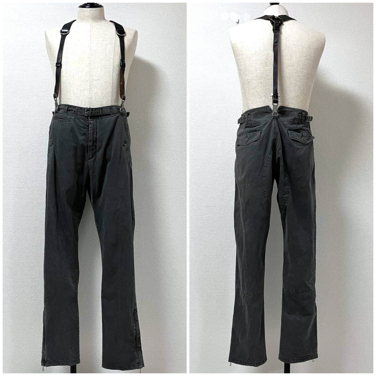 CONNECTERS レザー サスペンダー 裾ジップ ベルテッド パンツ グレー Lサイズ コネクターズ サロペット archive 5060730拍卖