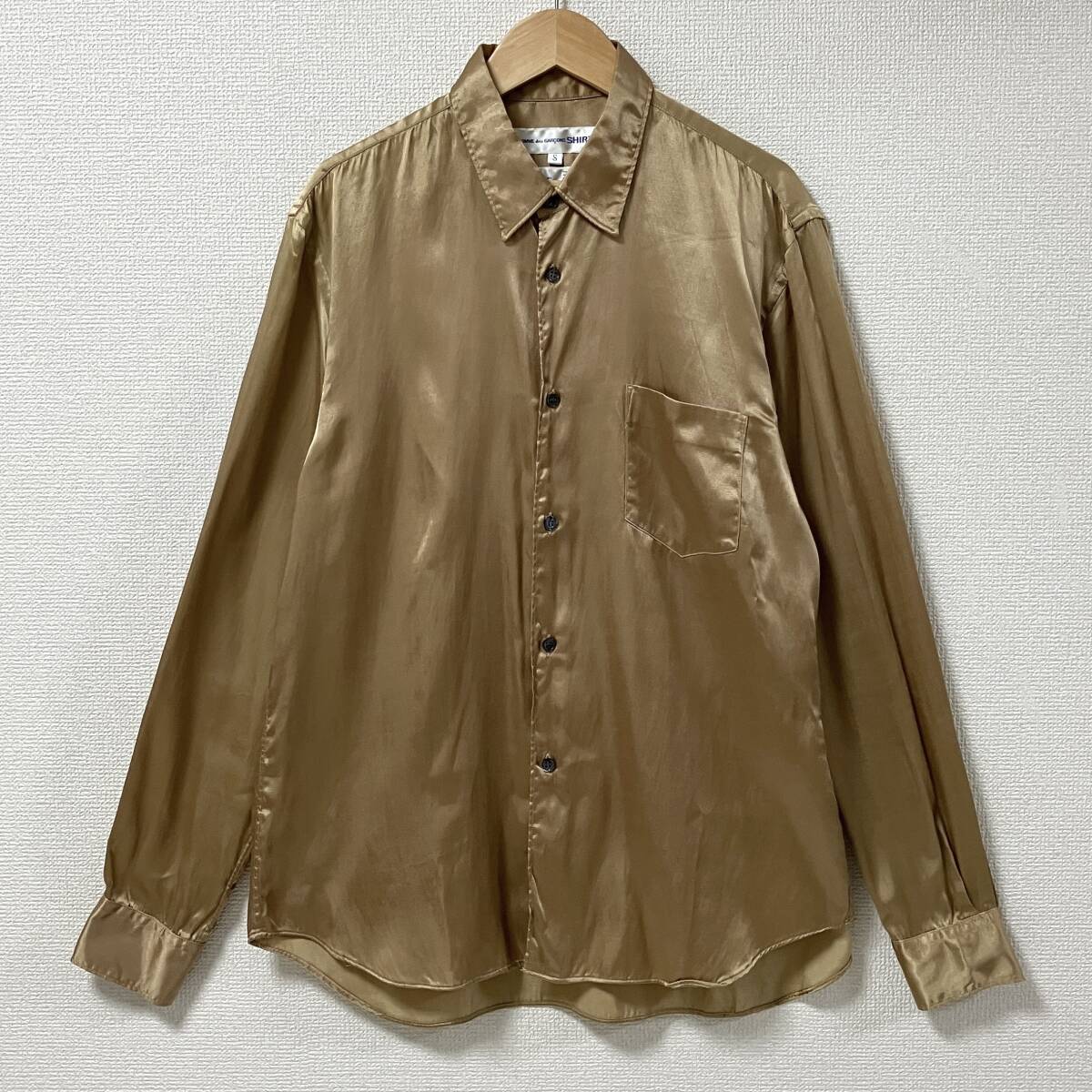 2001AW COMME des GARCONS SHIRT レーヨン サテン 長袖 シャツ ベージュ Sサイズ コムデギャルソンシャツ VINTAGE archive 5090233拍卖
