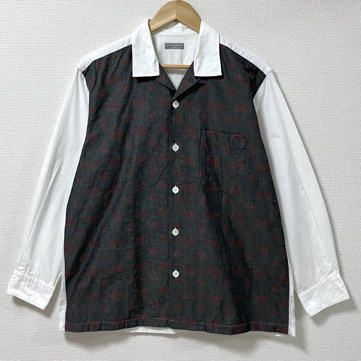 AD2000 田中オム COMME des GARCONS HOMME 総柄 切替 長袖 オープンカラーシャツ コムデギャルソンオム 開襟 00s VINTAGE archive 5090195拍卖