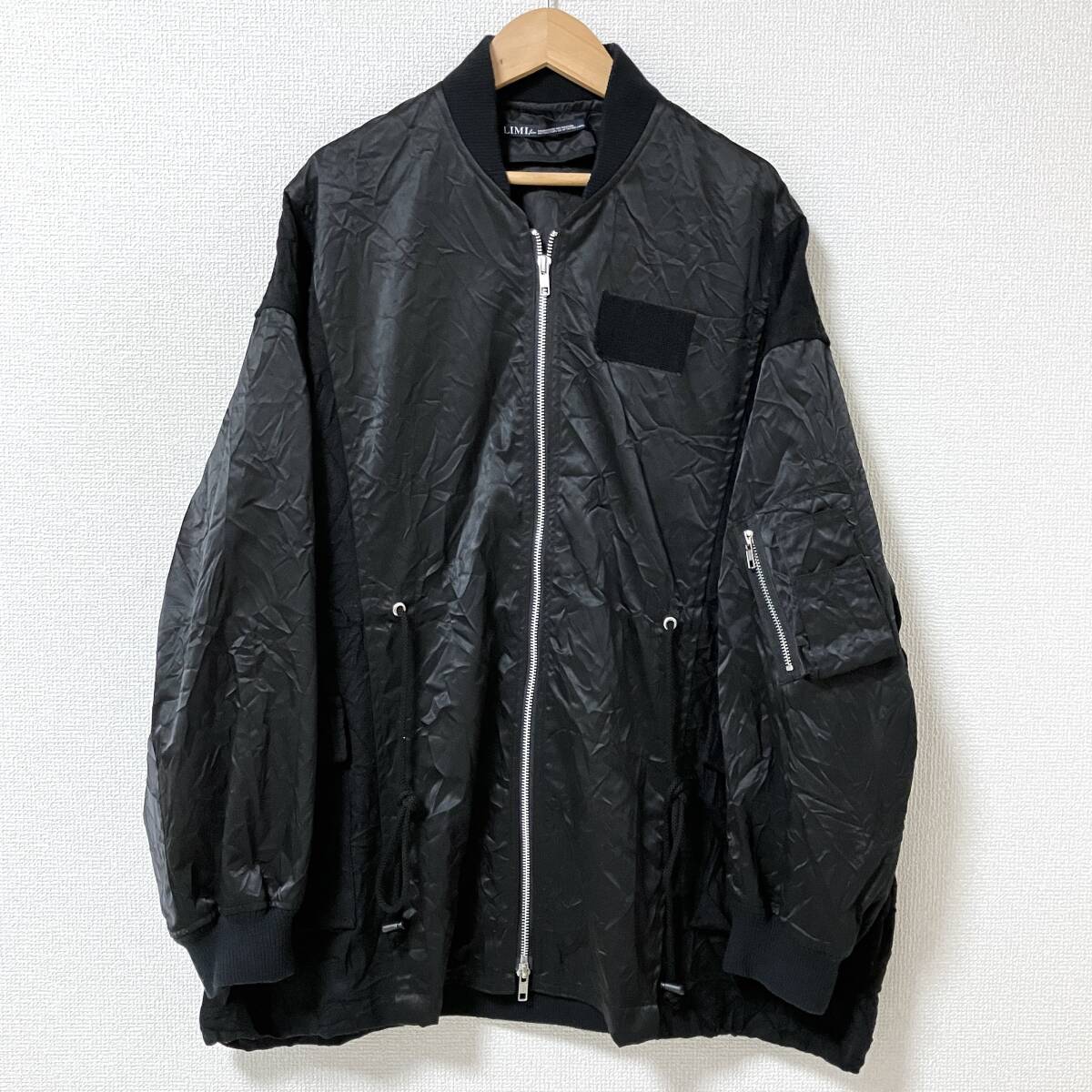 LIMI feu Yohji Yamamoto シワ加工 ナイロン MA-1 異素材 切替 ブルゾン 黒 リミフゥ ヨウジヤマモト ボンバージャケット archive 5050191拍卖