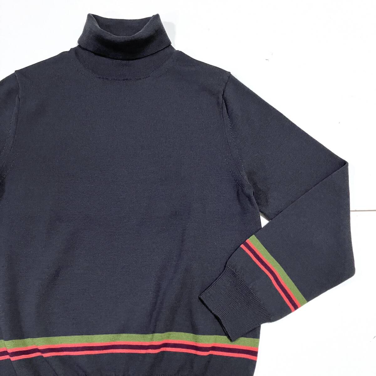 AD2004 コムデギャルソンオムプリュス 裾ボーダー タートルネック ウール ニット セーター グレー HOMME PLUS VINTAGE archive 5050636拍卖