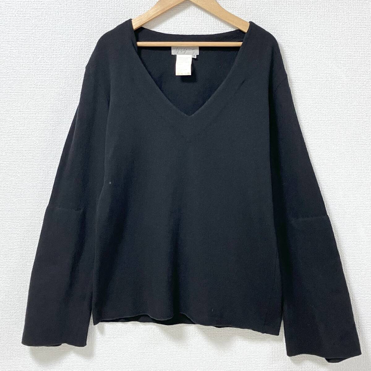 Yohji Yamamoto Femme 袖 変形 Vネック ウール ニット セーター カットソー 無地 ブラック 黒 3サイズ ヨウジヤマモト archive 5090147拍卖