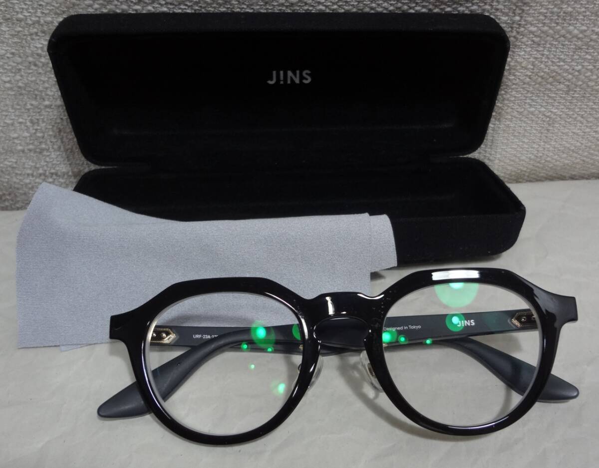 【概ね良好 希少】 JINS ジンズ URF-23A-127AA ウェリントン クラウンパント 黒縁 ブラック拍卖