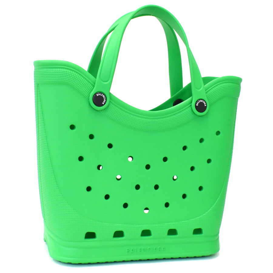 1円◆新品同様 BALENCIAGA バレンシアガ トートバッグ ラージ 702266 ラバー グリーン クロックスコラボ◆E.Cip.dcc-24拍卖