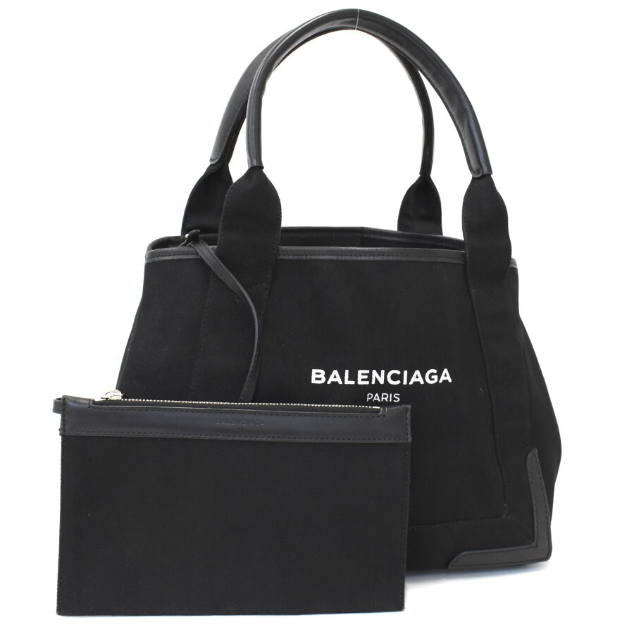 1円◆美品 BALENCIAGA バレンシアガ ネイビーカバス S ハンドバッグ トート 339933 キャンバス レザー ブラック◆E.Cis.aT-24拍卖