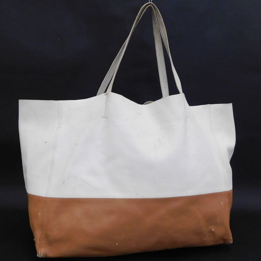 1円■セリーヌ トートバッグ ホワイト×ブラウン系 レザー レディース 普段使い CELINE ■E.Css.tI-22拍卖