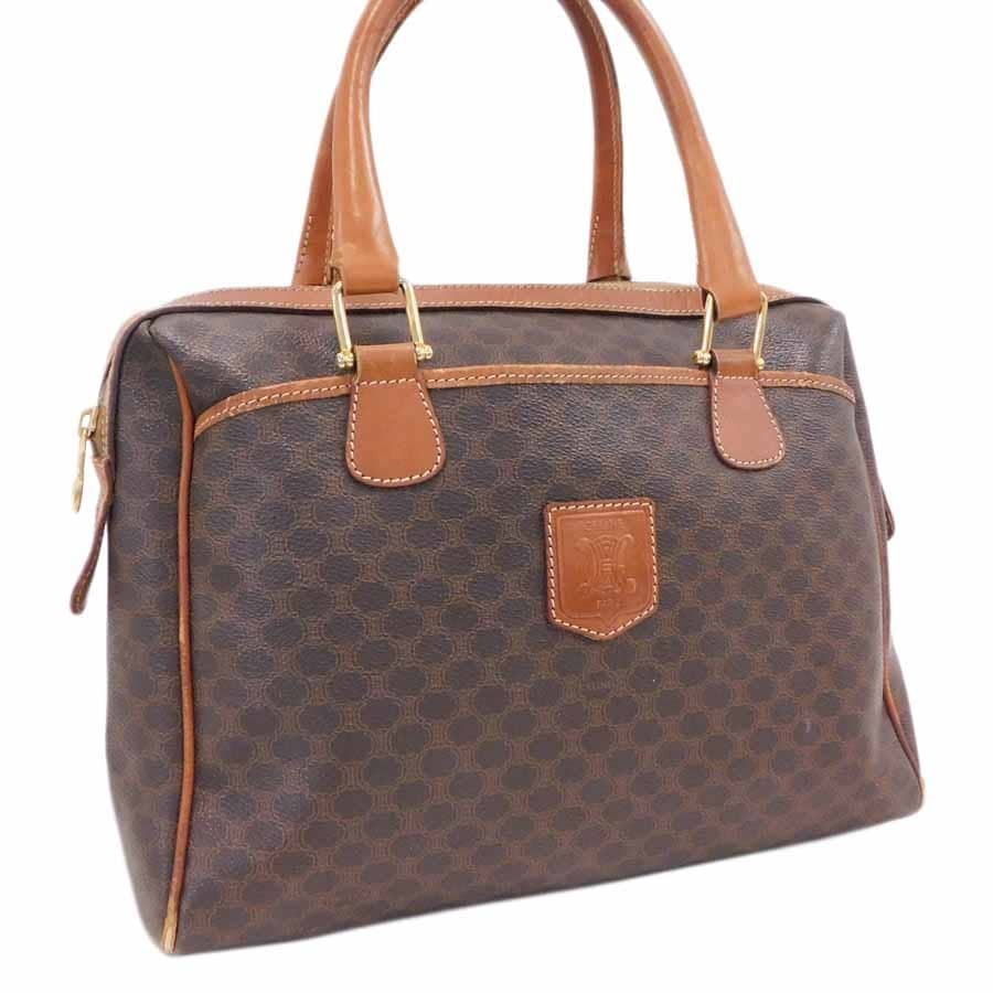 1円■美品 セリーヌ ボストンバッグ M93 ブラウン系 PVC×レザー マカダム お出かけ CELINE ■E.Ber.tI-02拍卖