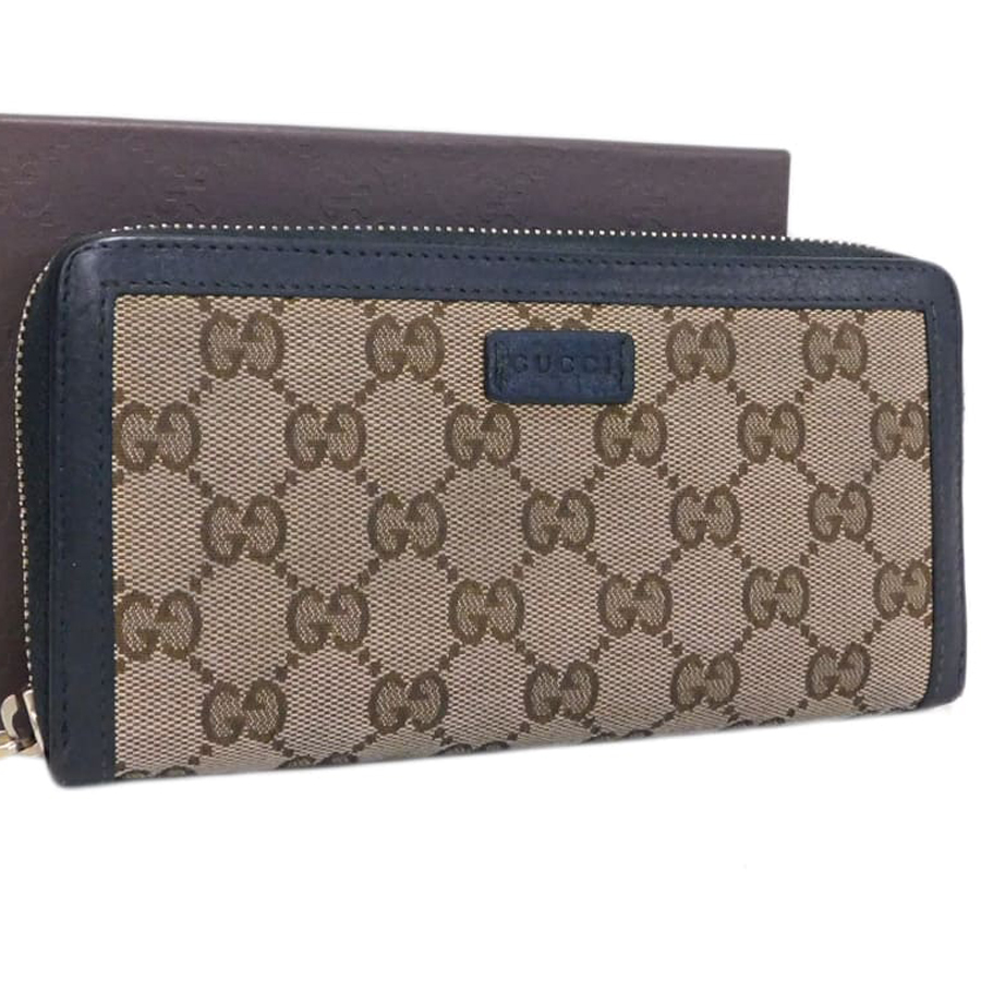 1円■グッチ 長財布 ブラウン×ブラック系 キャンバス×レザー GGキャンバス レディース GUCCI ■E.Bgo.zE-21拍卖