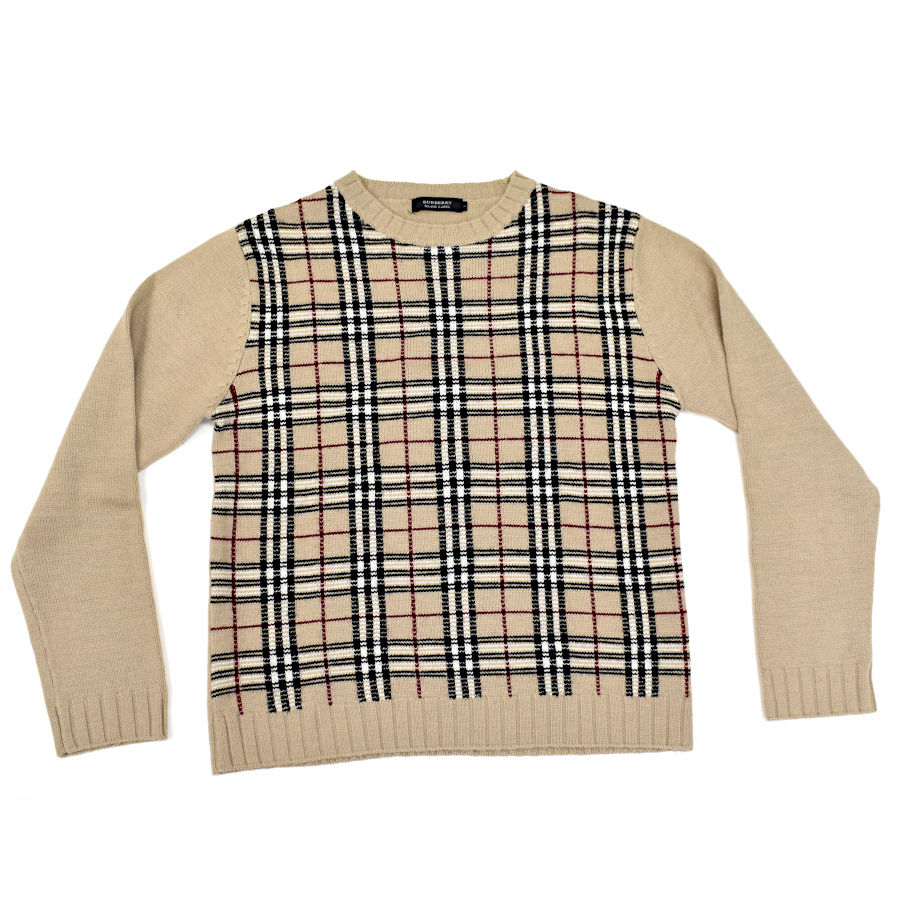 1円◆極美品 BURBERRY BLACK LABEL バーバリーブラックレーベル セーター トップス 2 ノバチェック L ベージュ◆E.Blp.pD-01拍卖