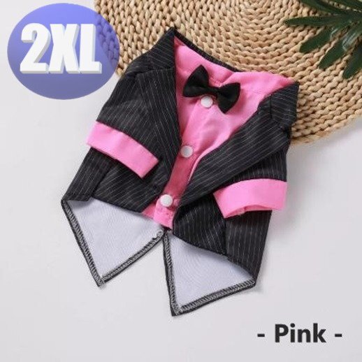 ドッグウェア タキシード ピンク 2XLサイズ 蝶ネクタイ ストライプ 犬服 小型犬 中型犬 柔らか 洋服 可愛い パーティー フォーマル拍卖