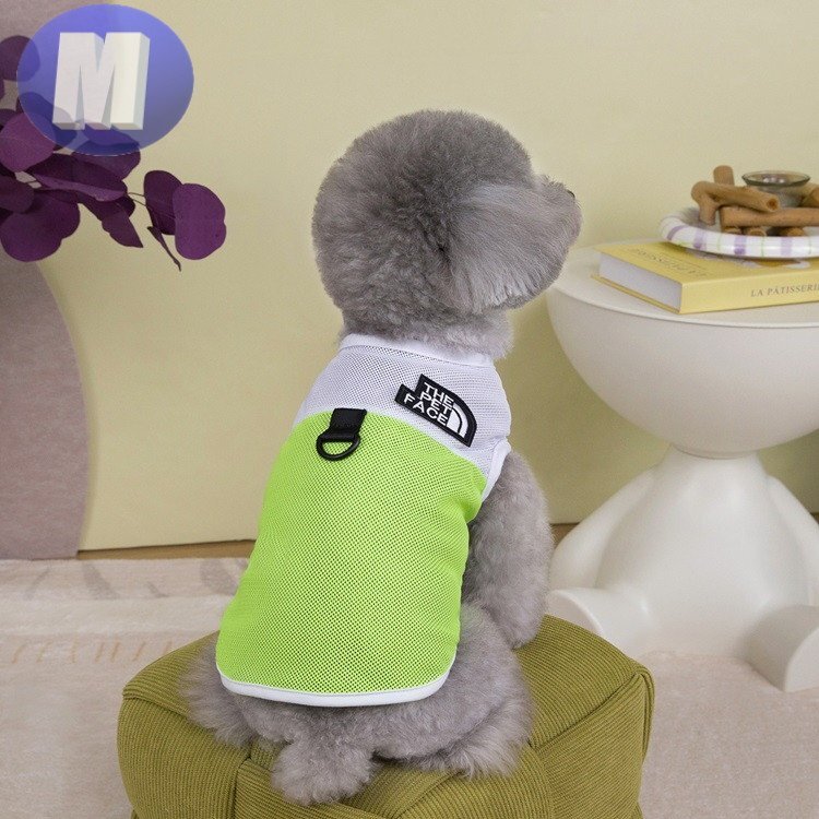 ドッグウェア 犬服 小型犬 グリーン Mサイズ メッシュ素材 袖なし 通気性 柔らか 洋服 可愛い拍卖