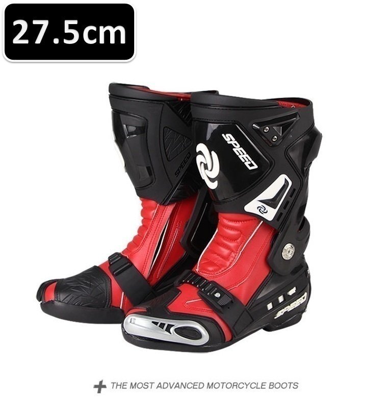 レーシングブーツ 120 レッド 27.5cm バイクブーツ 防水 ライディングシューズ ロング ライダーブーツ バイク ライダー拍卖