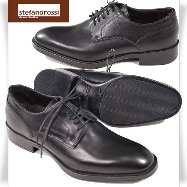 未使用1円~★STEFANO ROSSI ステファノロッシ メンズ 牛革レザー ビジネスシューズ 24.5cm プレーン 黒 ブラック ◆7676◆拍卖