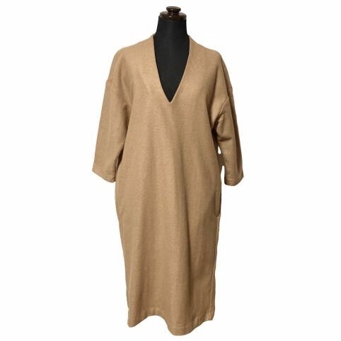 送料込み■リミットレス ラグジュアリー/Limitless Luxury■ウール混 Vネック 七分袖 ワンピース 日本製 フリーサイズ拍卖