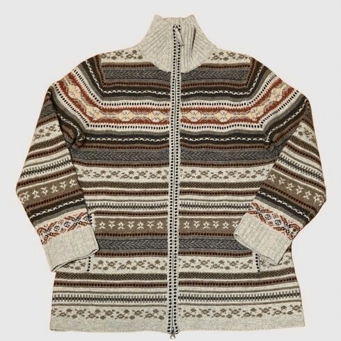 送料込み■タビ/tabi■ウール素材 フェアアイル柄 衿付き ダブルジップ カーディガン メンズ Lサイズ拍卖