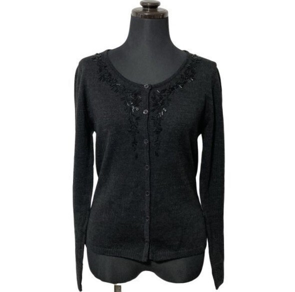 送料込み■マーレンダム/MARLENDAM■羊毛100% ビーズデザイン カーディガン レディース サイズ40拍卖