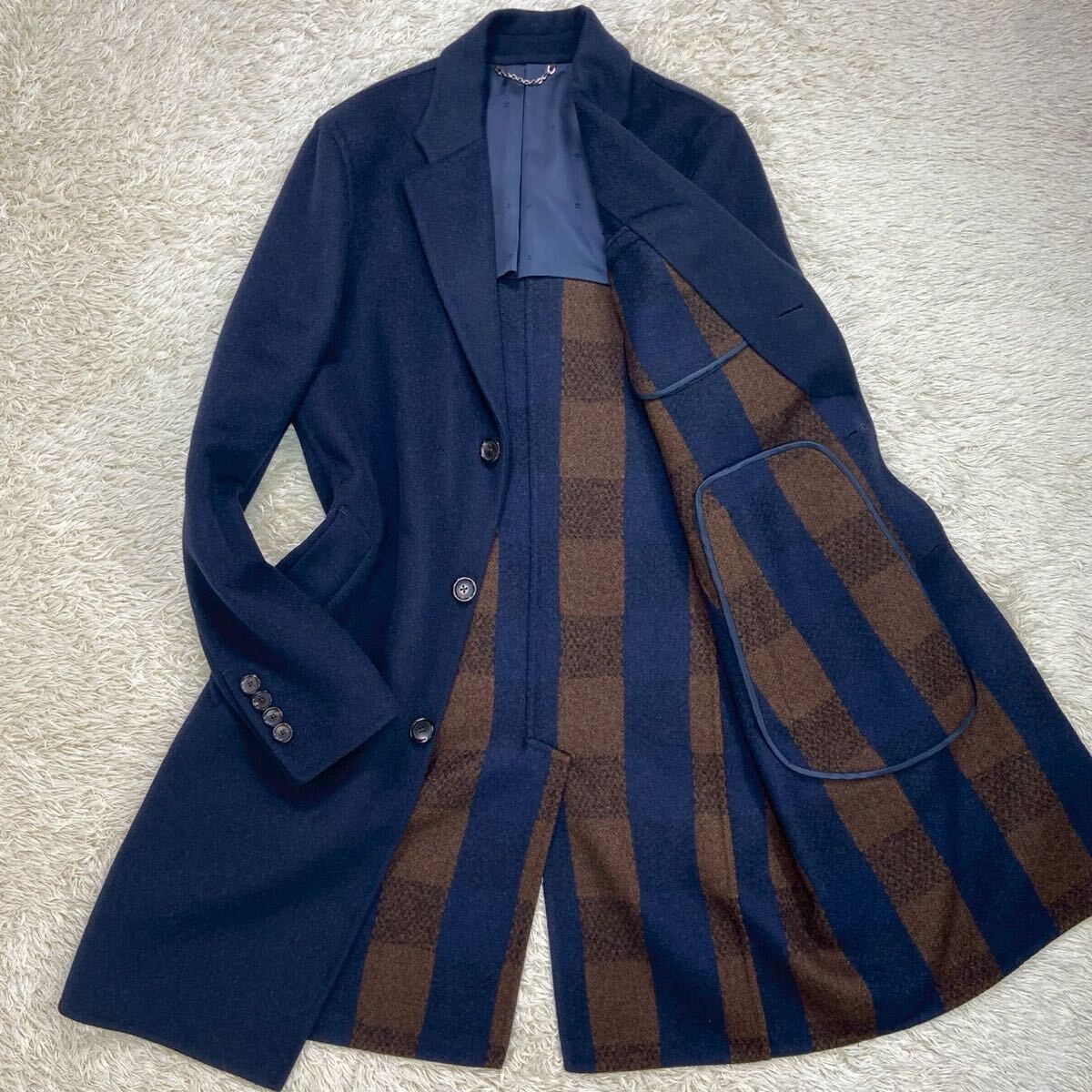 【最高級】LOUIS VUITTON ルイヴィトン チェスターコート ロングコート ダミエ総柄 モノグラム ネイビー シングル 48サイズ Lサイズ相当拍卖