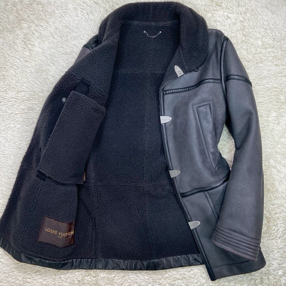 【最高級】LOUIS VUITTON ルイヴィトン リアル ムートンコート レザージャケット レザーコート 羊革 46サイズ Lサイズ相当 ボア シアリング拍卖