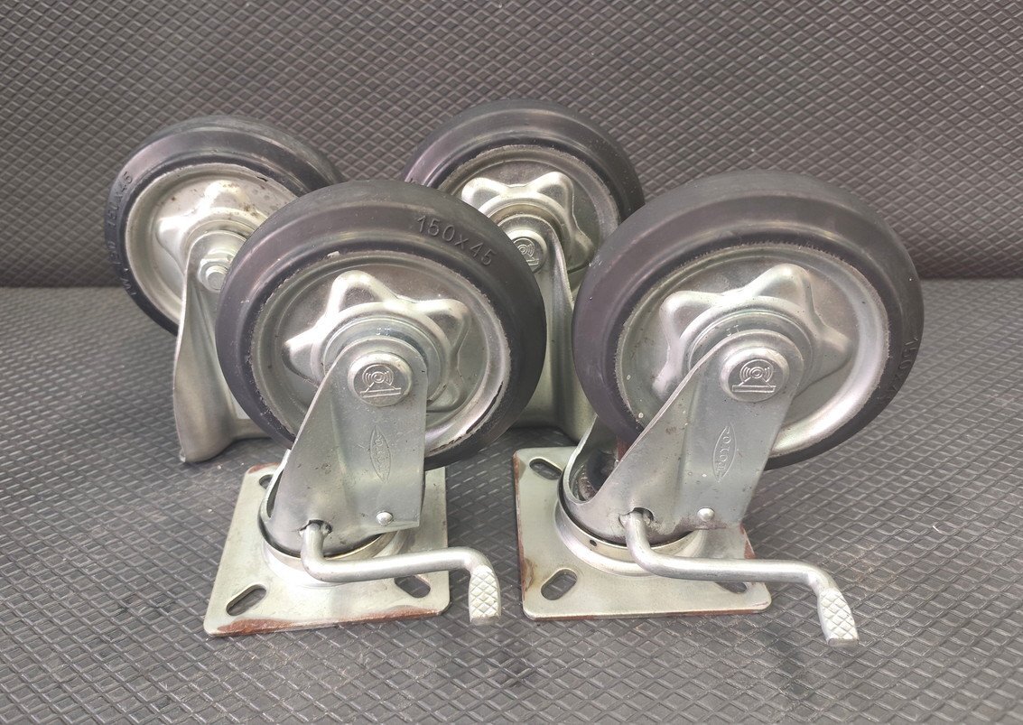 ★ TOYO キャスター 150x45 4台 セット ストッパー付き ⑦◆ ゴム車 プレート式 自在 産業用 汎用 東洋 Φ150 TJB-150C TK2-150C拍卖