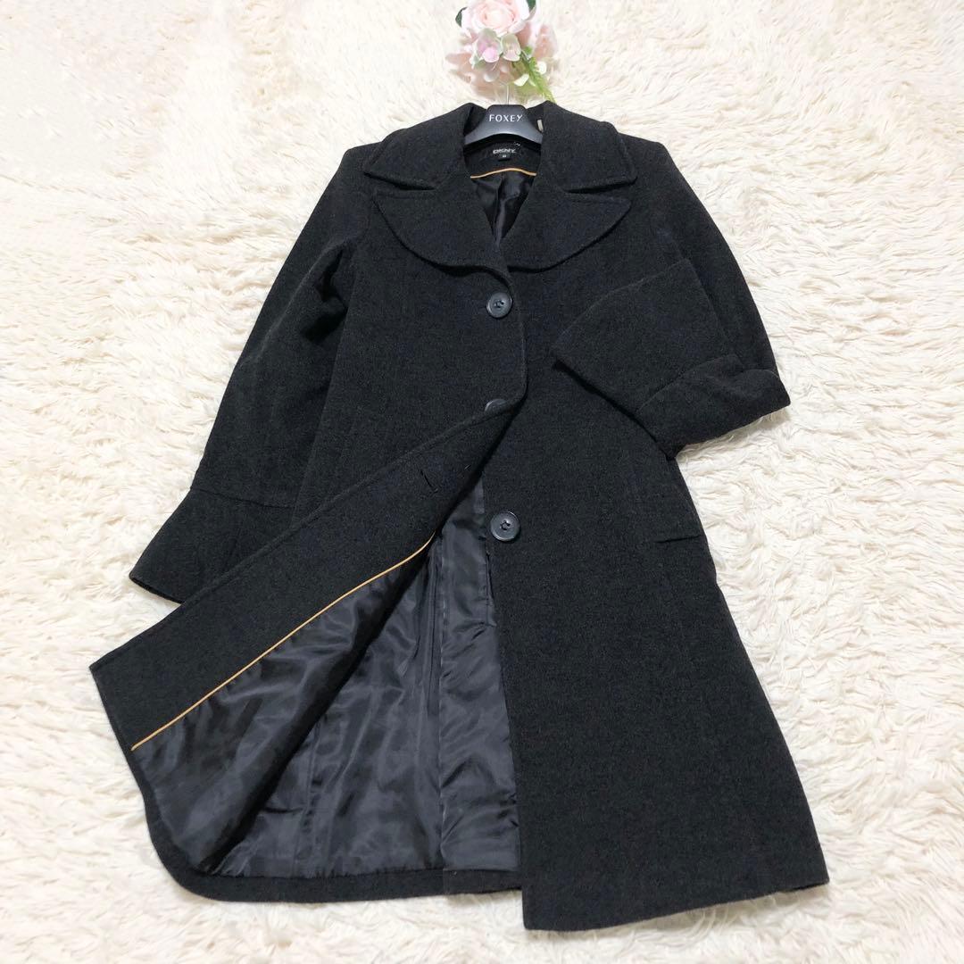 美品ダナキャランニューヨーク DKNY DONNA KARAN NEW YORK 大きいサイズ カシミヤ混ロングチェスターコート ダークグレー10拍卖