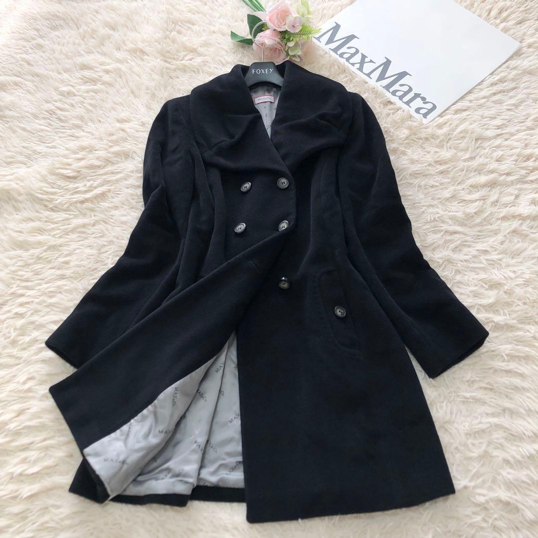 Max&Co Max Mara マックスアンドコー マックスマーラ 大きいサイズ アンゴラ混ダブルブレストロングコート ブラック 黒 42 XL拍卖
