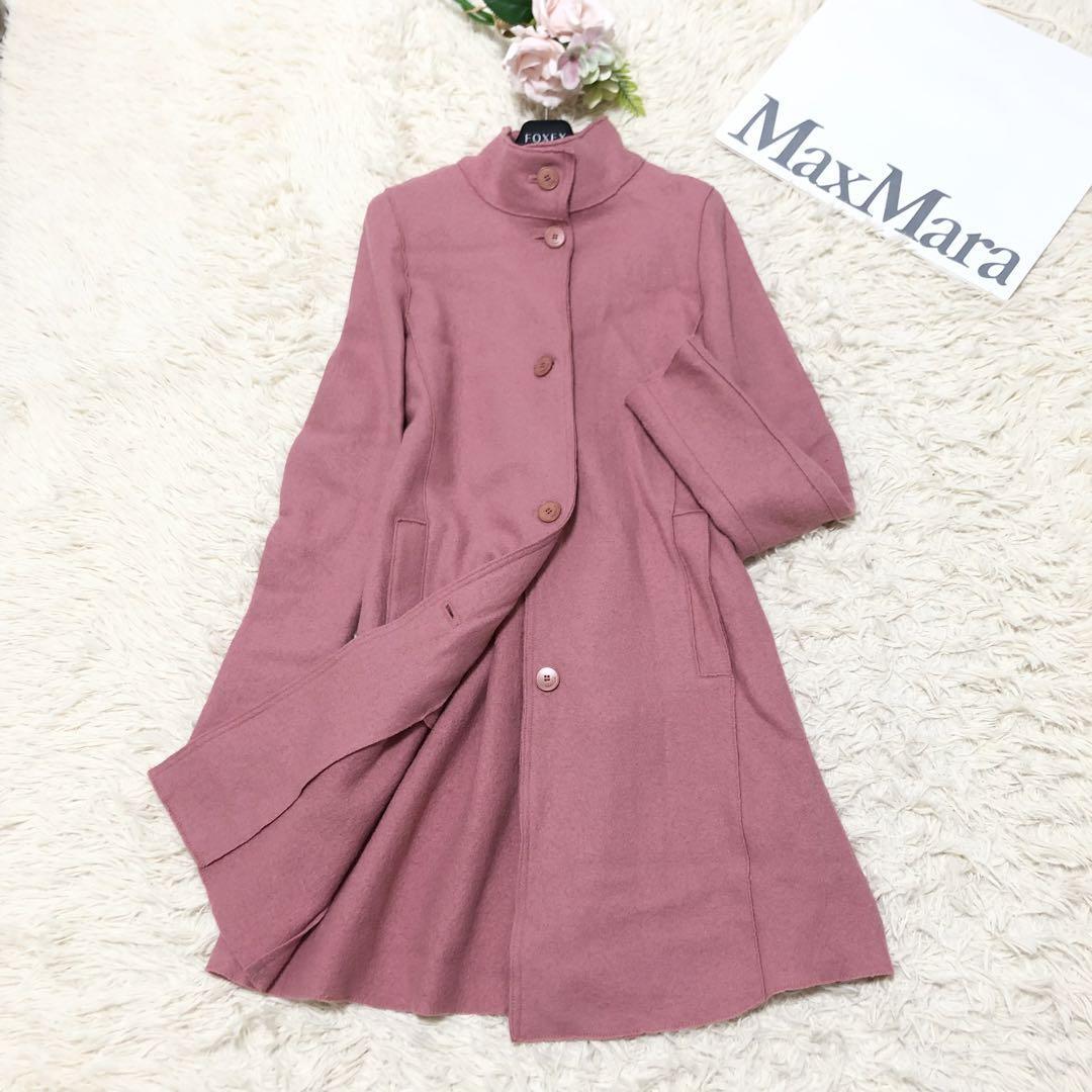 美品Max Mara マックスマーラ MARELLA マレーラ 大きいサイズ ダブルフェイススタンドカラーコート ピンク 42 XL拍卖