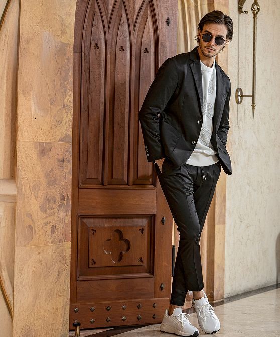 1PIU1UGUALE3 RELAX ウノピゥウノウグァーレトレ リラックス セットアップ メンズ ストレッチ テーラード スーツ パンツ 上下 セット L拍卖