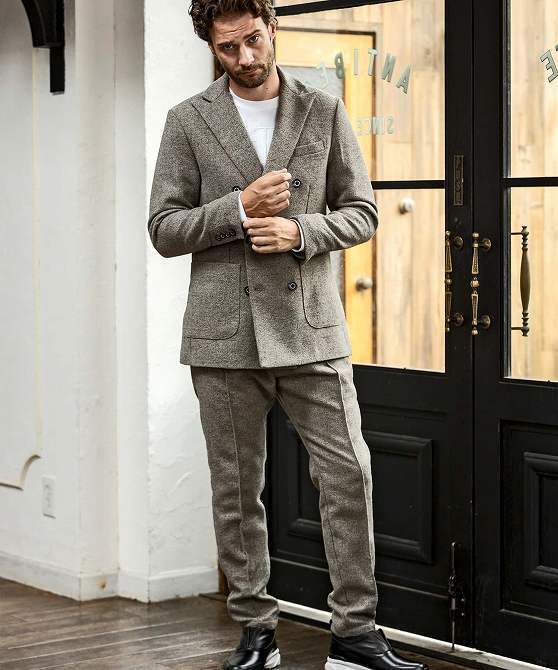 1PIU1UGUALE3 RELAX ウノピゥウノウグァーレトレ リラックス セットアップ ジャケット メンズ ダブル スラックス スーツ 上下 ベージュ L拍卖