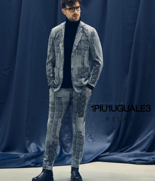 1PIU1UGUALE3 RELAX ウノピゥウノウグァーレトレ リラックス ジャガードセットアップ テーラード メンズ スーツ 上下セット 千鳥 格子 S拍卖