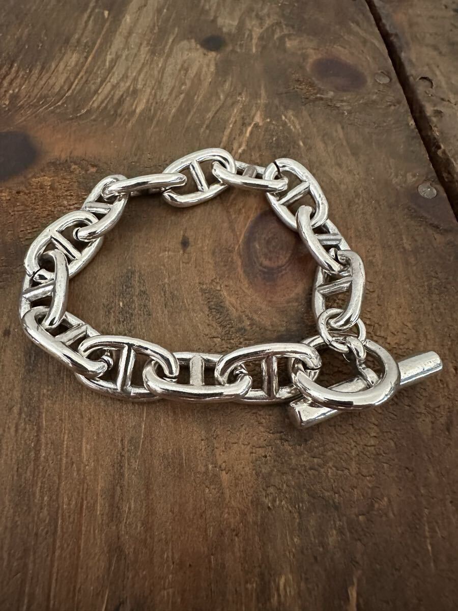 70s ビンテージ 1970年代 925 肉厚 アンカーブレスレット 特大13コマ 重厚 フランスジュエリー 銀マリン Tバー シェーヌ FABULOUS 北欧拍卖
