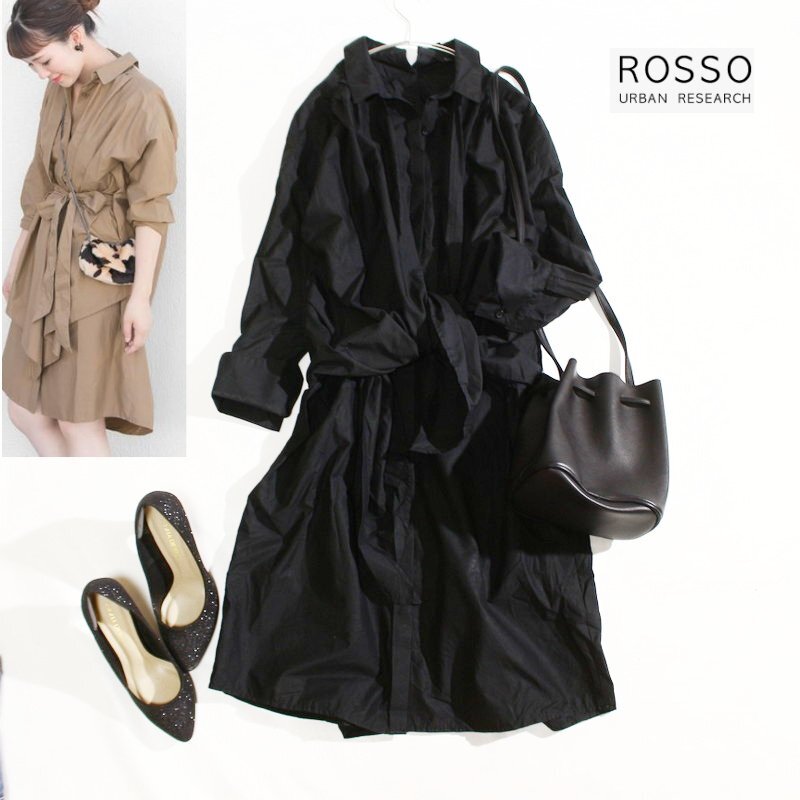 URBAN RESEARCH アーバンリサーチ ロッソ ROSSO ロング丈 長袖 デザイン シャツ ロングシャツ F ブラック 黒拍卖
