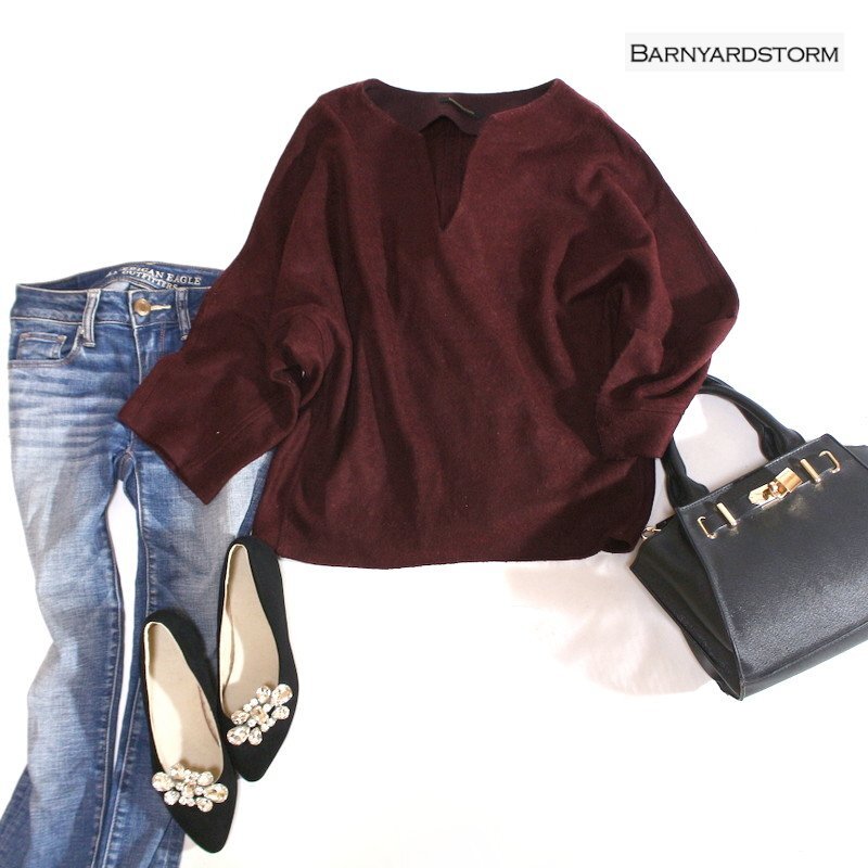 美品 起毛 BARNYARDSTORM バンヤードストーム 厚手 秋 冬 長袖 ニットカットソー ニットセーター ダークレッド 赤 羊毛 ウーrう拍卖