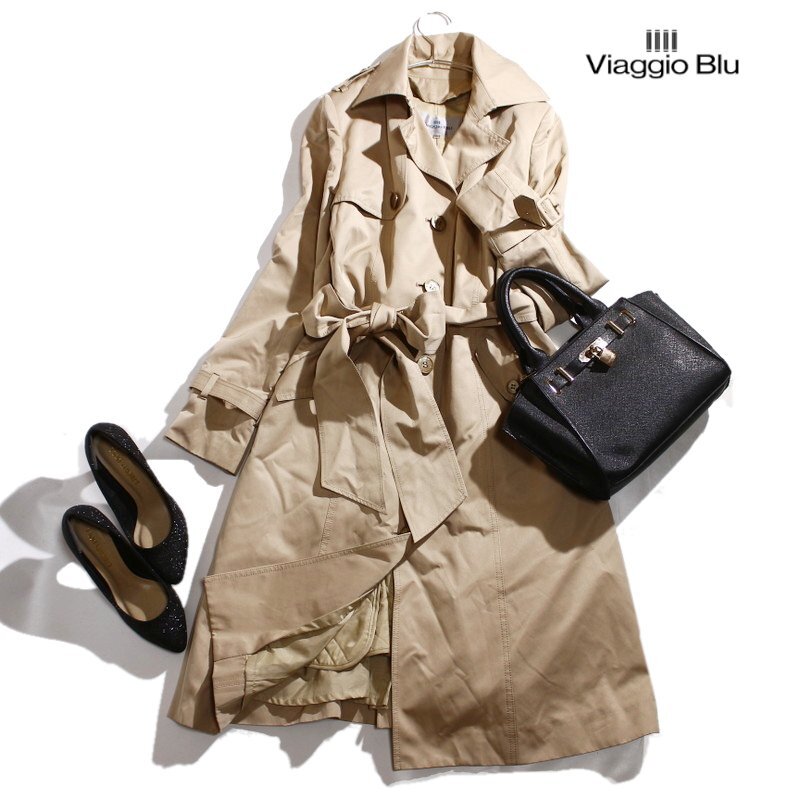 美品 ビアッジョブルー Viaggio Blu 秋 冬 中綿ライナー 2way クラッシック ロング トレンチコート 3 ベージュ 定番 お洒落 コート 綺麗め拍卖