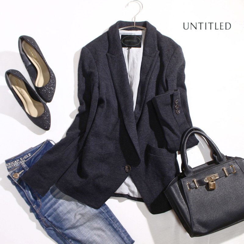 アンタイトル UNTITLED 株) ワールド 秋 冬 ストレッチ 毛100% ジャケット シンプル 97 1 ブラック 黒 ベーシック オフィス 通勤 ウール拍卖