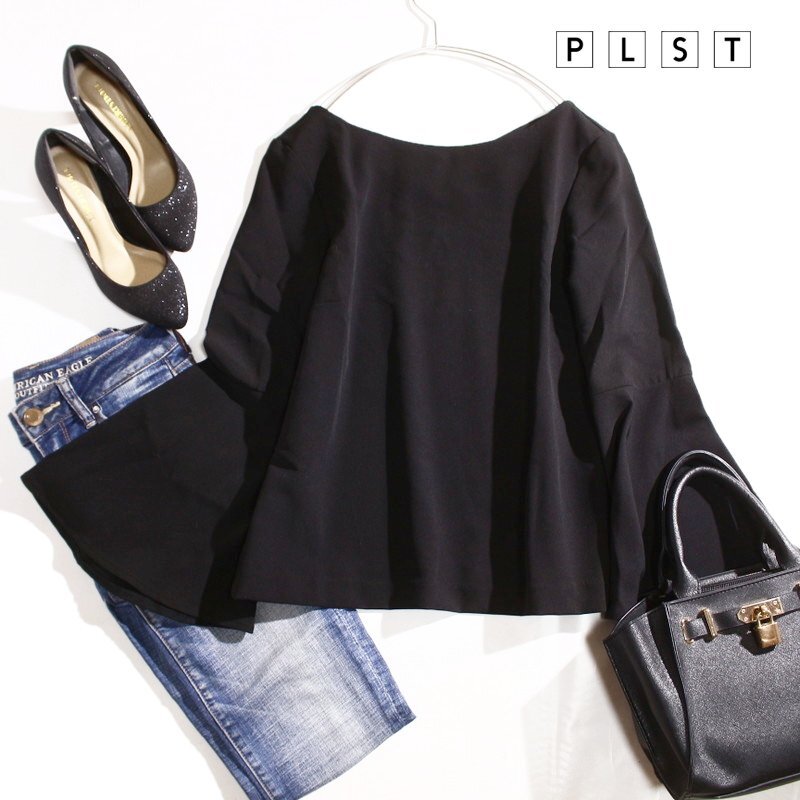 美品 セオリー Theory プラステ PLST 合物 ジャージ― ポリエステル エステルストレッチフレアスリーブ プルオーバー ブラウス カットソー拍卖