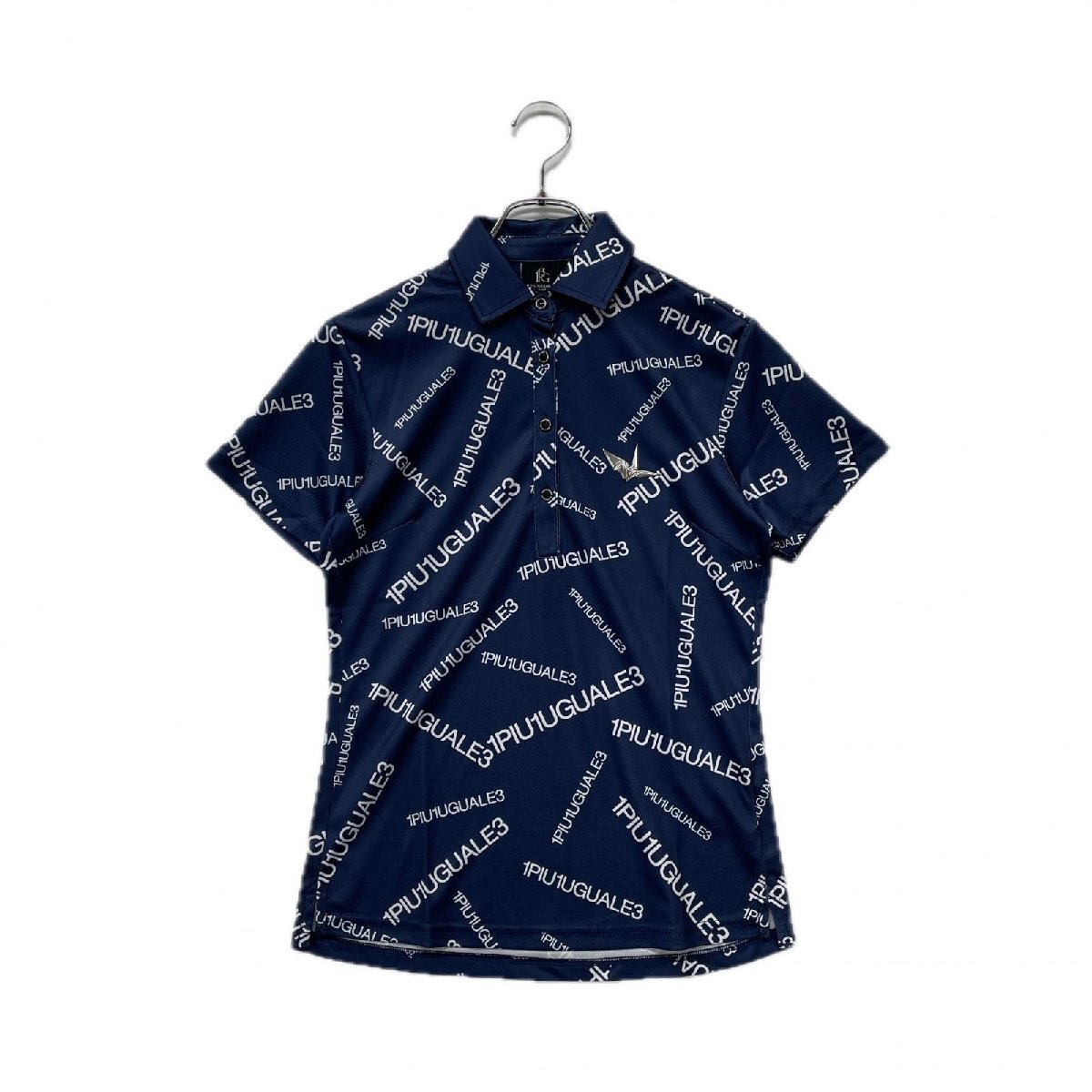 coco 中古 ウノピュウノウグァーレトレ 1piu1uguale3 レディース 半袖ポロシャツ 2(M) ネイビー ロゴ総柄 薄手 ネコパケ発送可 K022746拍卖