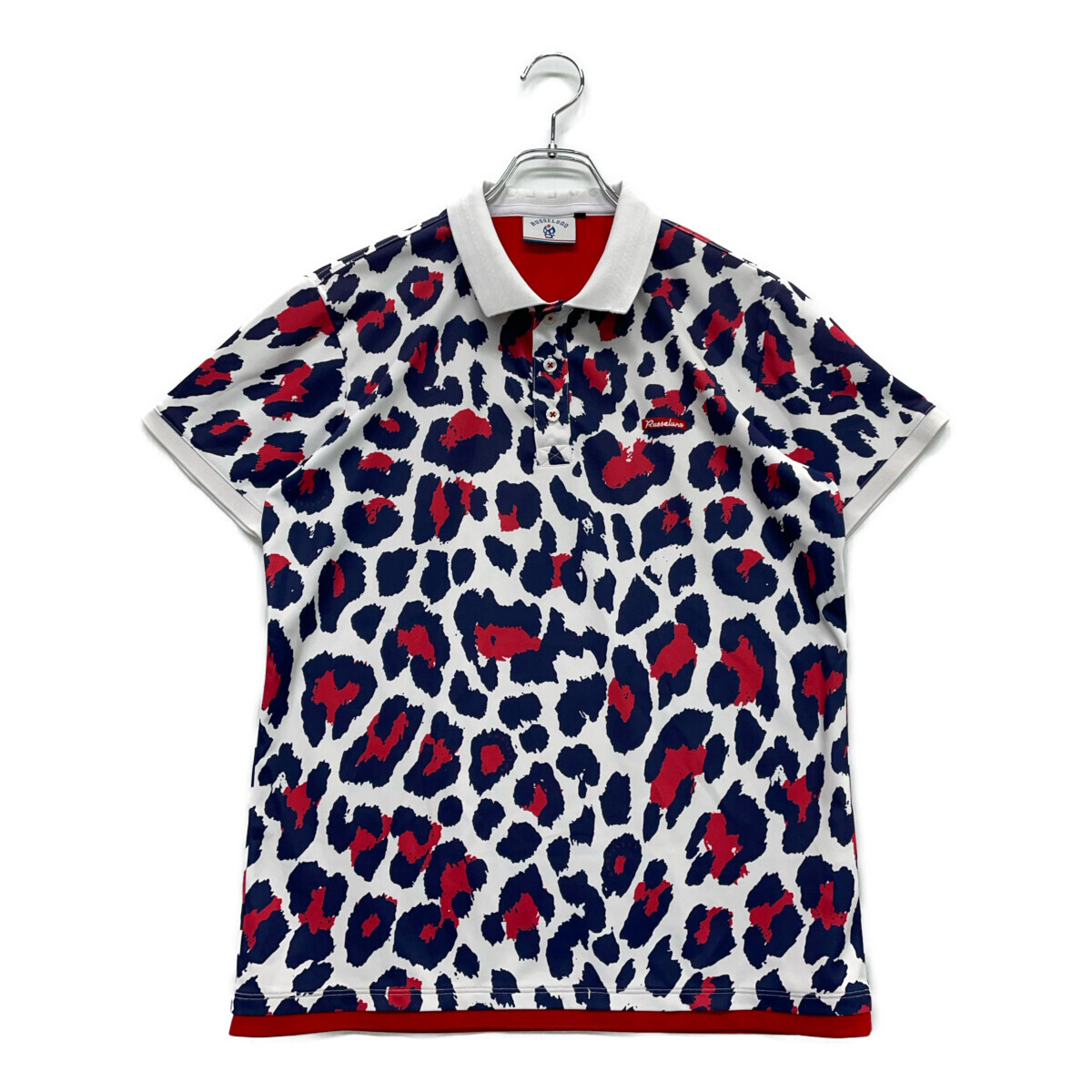 coco 中古 ラッセルノ RUSSELUNO メンズ 半袖ポロシャツ 4(M) 白×紺×赤 ルチャ レオパード柄 レターパックプラス発送可 92098拍卖
