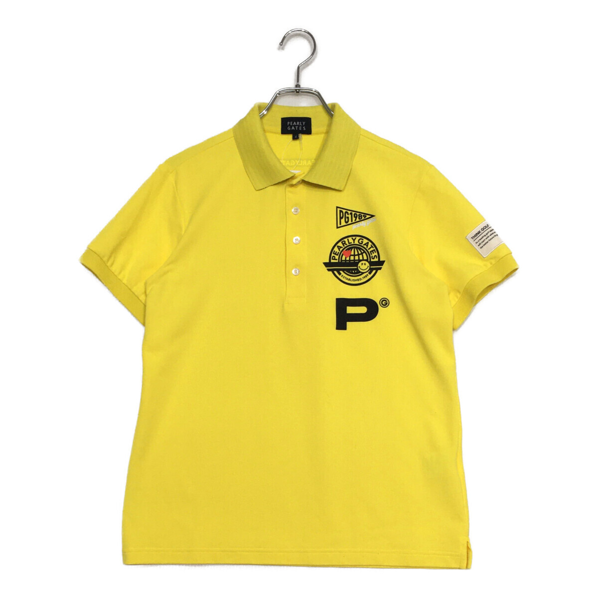 coco 中古 パーリーゲイツ PEARLY GATES メンズ 半袖ポロシャツ 4(M) 黄色 イエロー ロゴ ネコポス発送可 103768拍卖