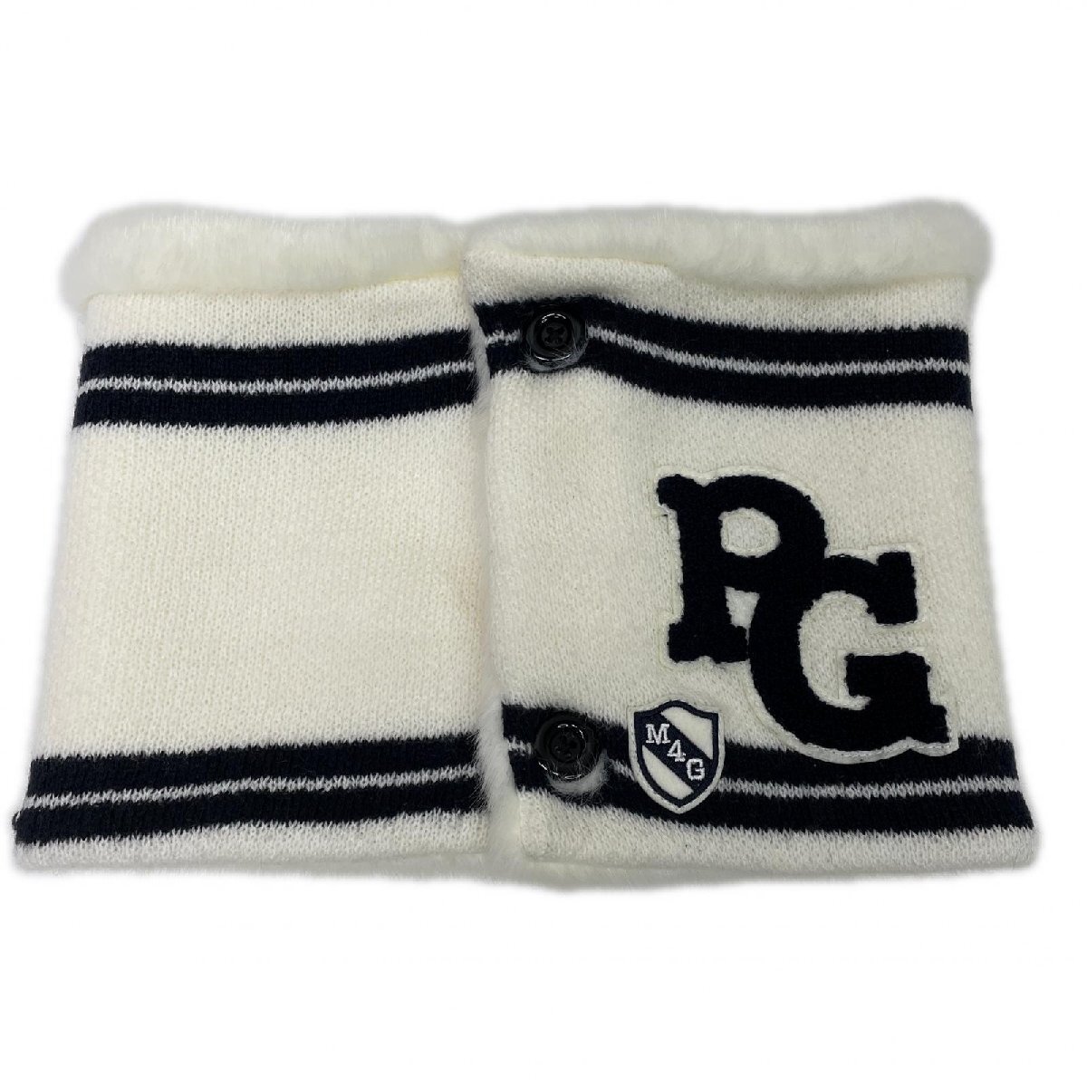 coco 中古 パーリーゲイツ PEARLY GATES ネックウォーマー 白 ホワイト 裏フェイクファー ボタン開閉 レターパックプラス発送可 K011553拍卖