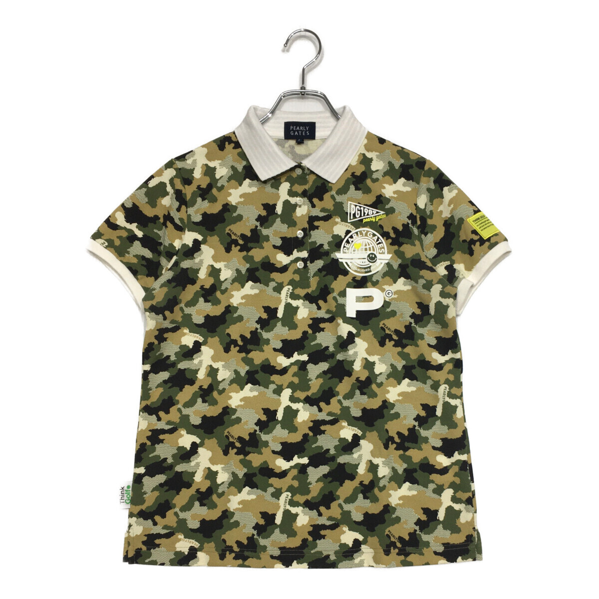 coco 中古 パーリーゲイツ PEARLY GATES レディース 半袖ポロシャツ 2(L) カーキ×ベージュ カモフラ ネコポス発送可 102996拍卖