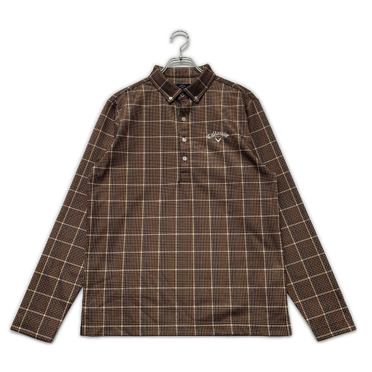 coco 中古 キャロウェイ Callaway メンズ 長袖ポロシャツ L 茶色 ボタンダウン 裏起毛 チェック レターパックプラス発送可 K8149拍卖