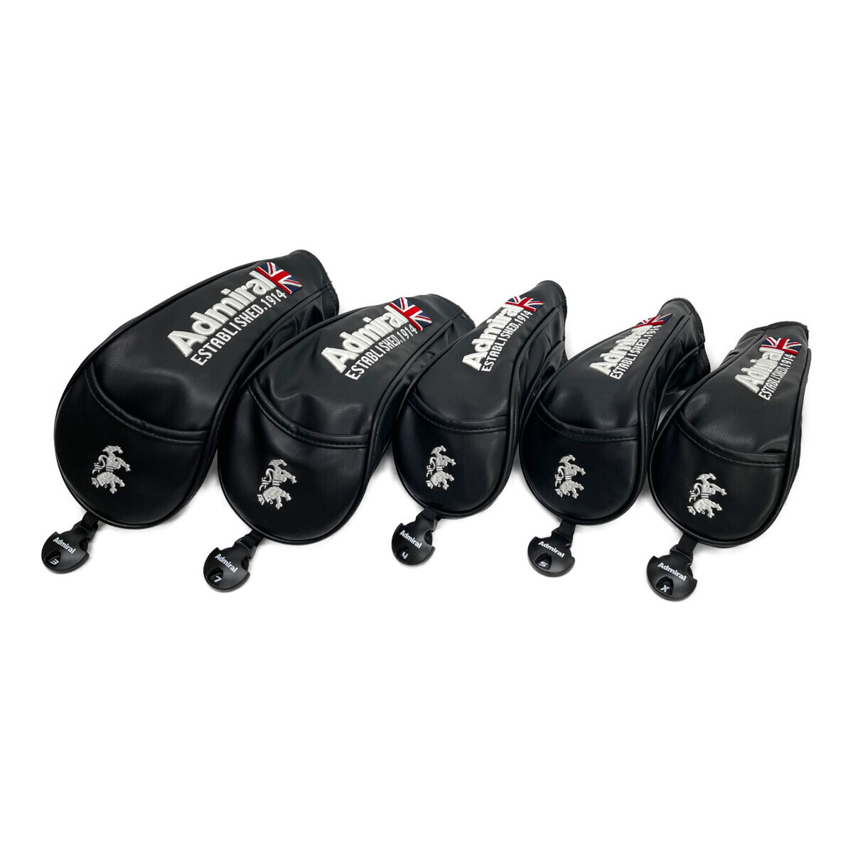 coco 中古【SALE】アドミラルゴルフ Admiral Golf ヘッドカバー 黒 ブラック 5点セット フェアウェイ/FW×ユーティリティ/UT 92687拍卖