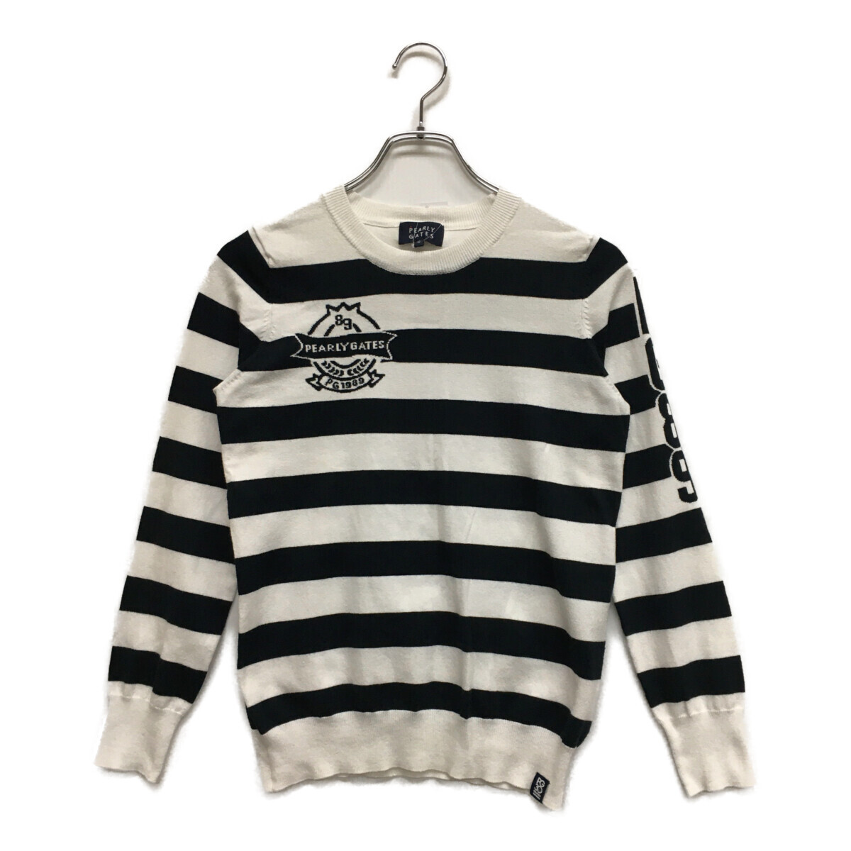 coco 中古【SALE】パーリーゲイツ PEARLYGATES レディース セーター0(S) 白×紺 ボーダー クルーネック レターパックプラス発送可 K1960拍卖