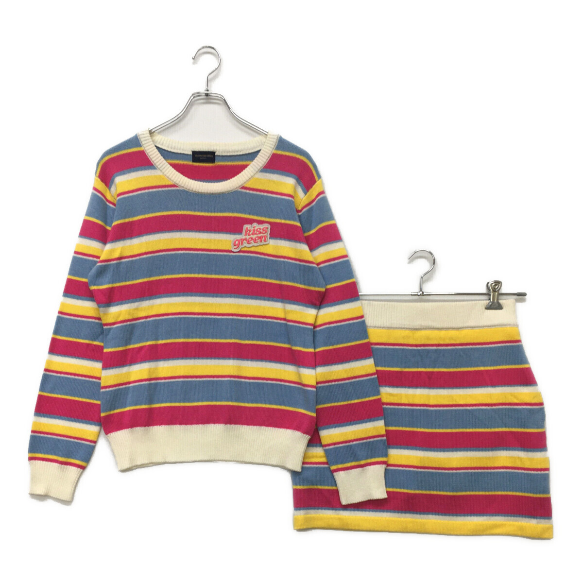 coco 中古【SALE】キスオンザグリーン レディース セットアップ 2(M) カラフルボーダー ピンク 長袖ニット×スカート 101993拍卖