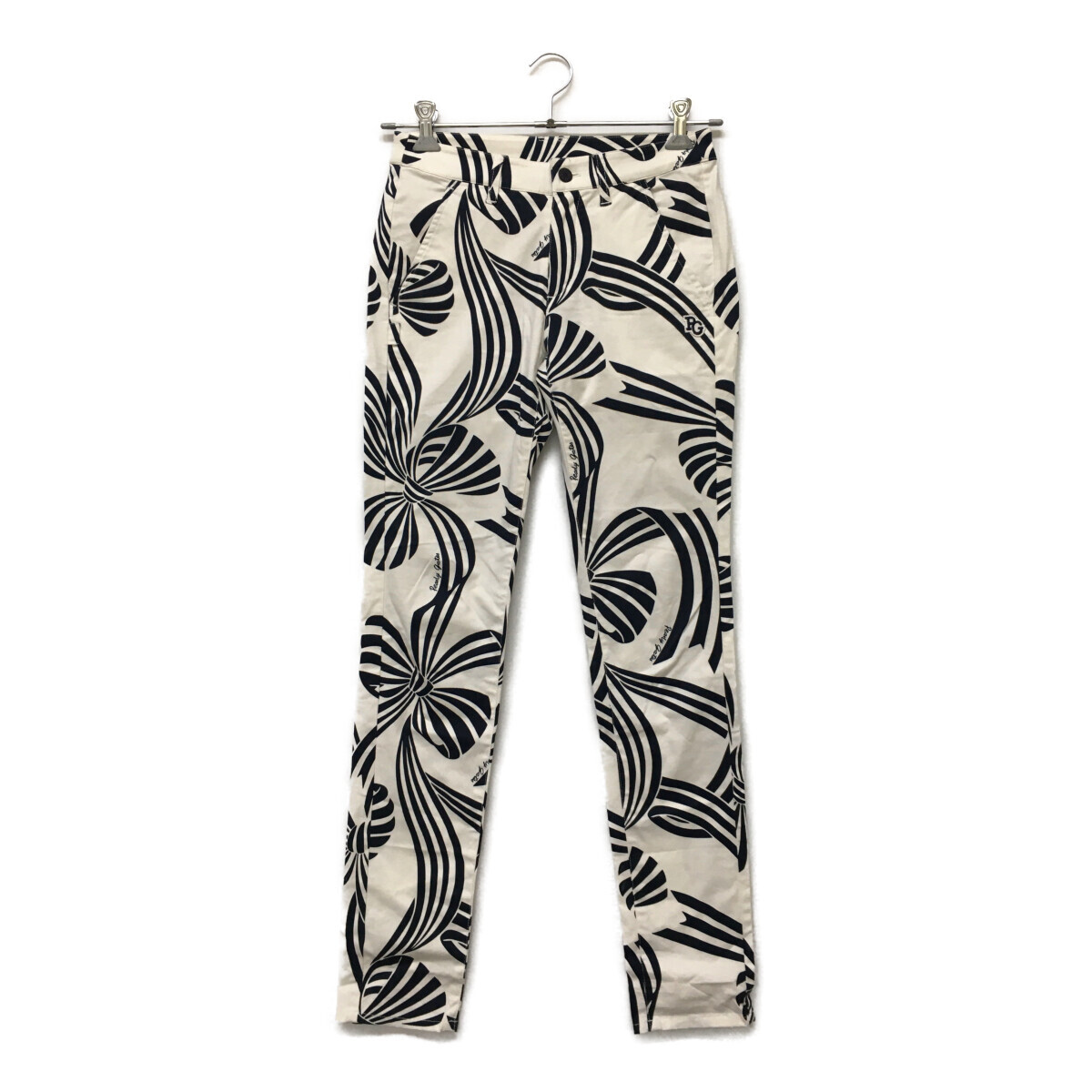 coco 中古【SALE】パーリーゲイツ PEARLY GATES レディース パンツ 0(S) 白×紺 総柄/リボン柄 レターパックプラス発送可 93552拍卖